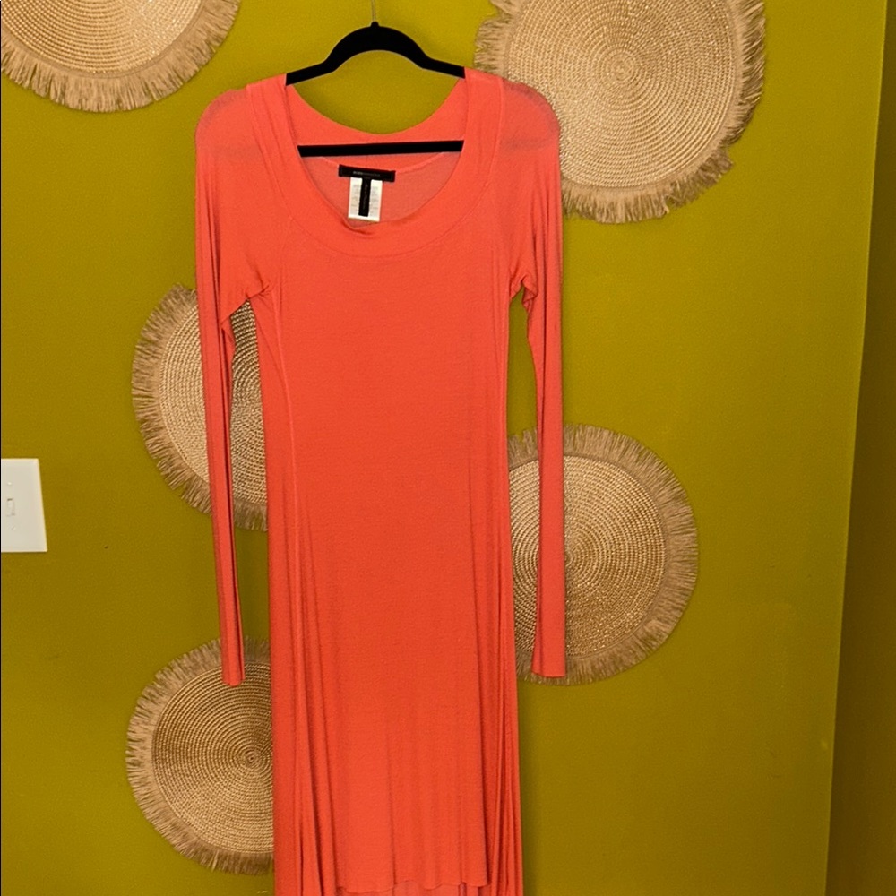 Elegant Coral Long Sleeve Dress